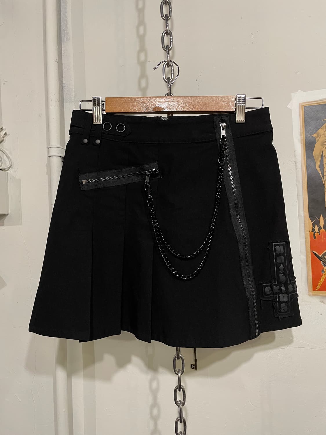 kill star 킬스타 십자가 패치워크 체인 블랙 미디스커트 펑크 상품이미지3