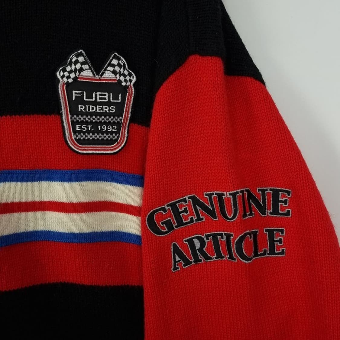 [푸부] 올드스쿨 빈티지 레이싱 패치 니트 집업 가디건 M16846 상품이미지7