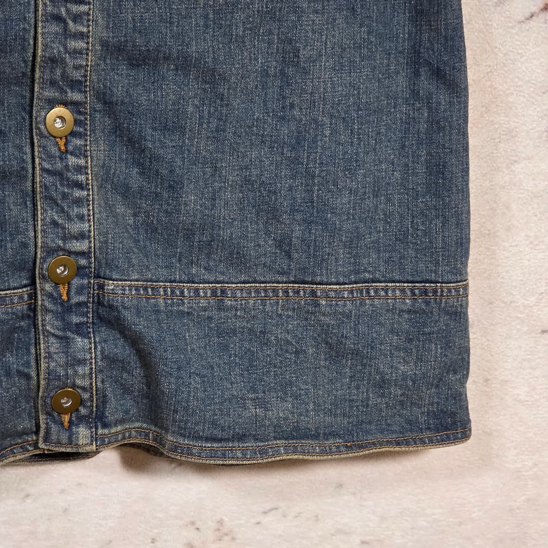 일본 빈티지 진청 워싱 버튼 미디 스커트 상품이미지3