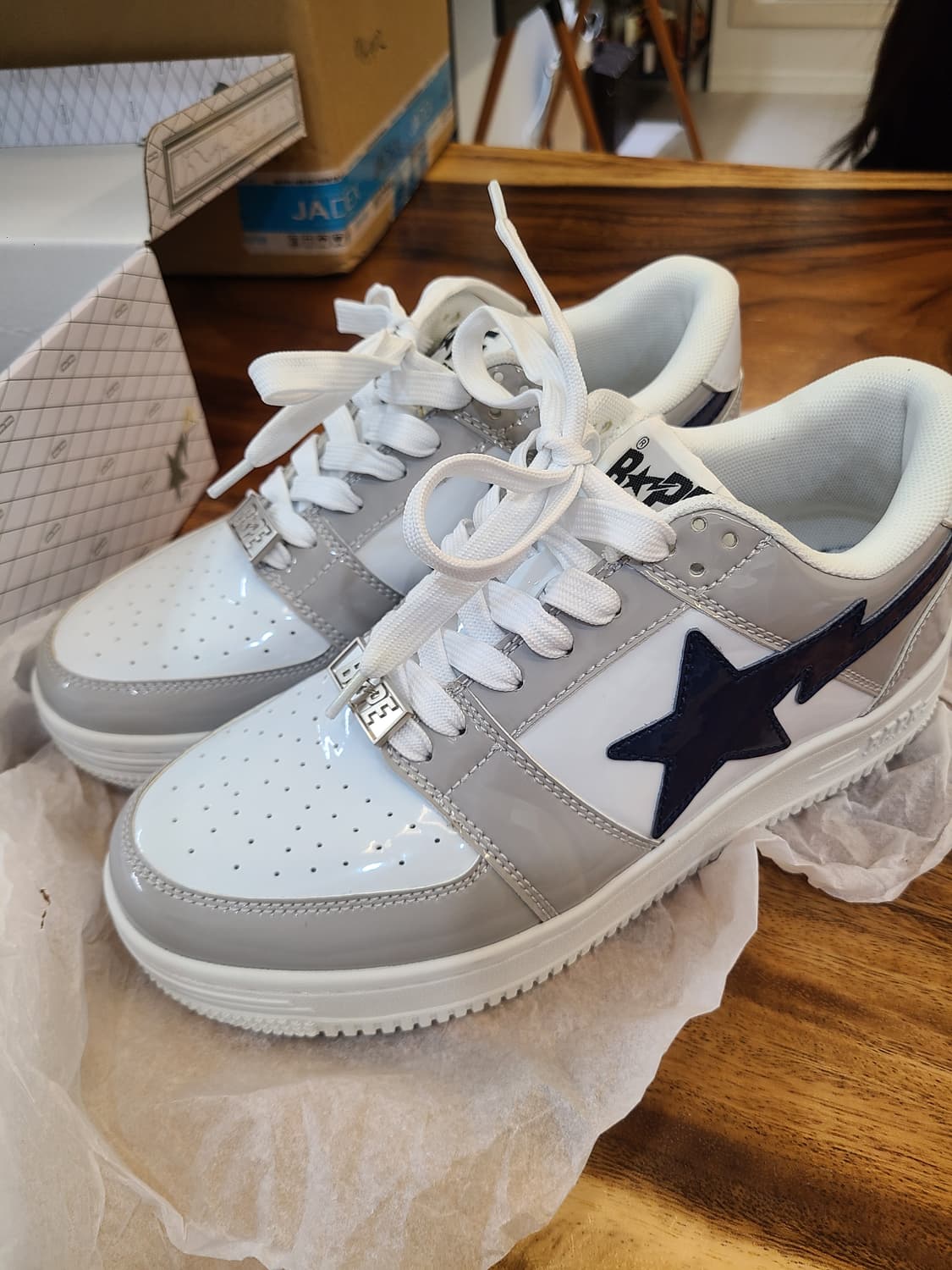 (250) 국내 유일 베이프스타 1회착 화이트 그레이 네이비 상품이미지2