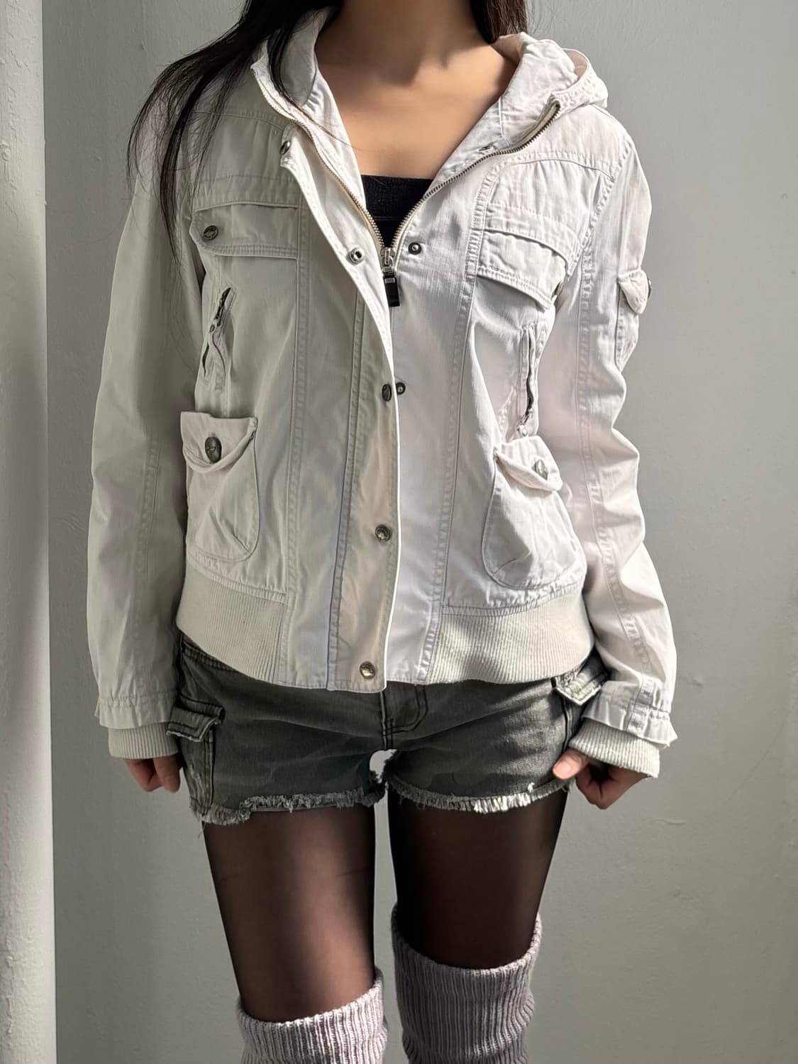 TBJ Jeans Light Grey Button Hood Zip-Up  상품이미지1