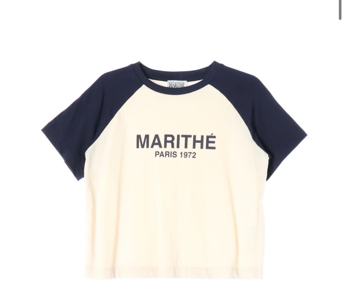 마리떼 프랑소와 저버 24SS 크림 네이비 로고 나그랑 반팔 크롭 상품이미지1