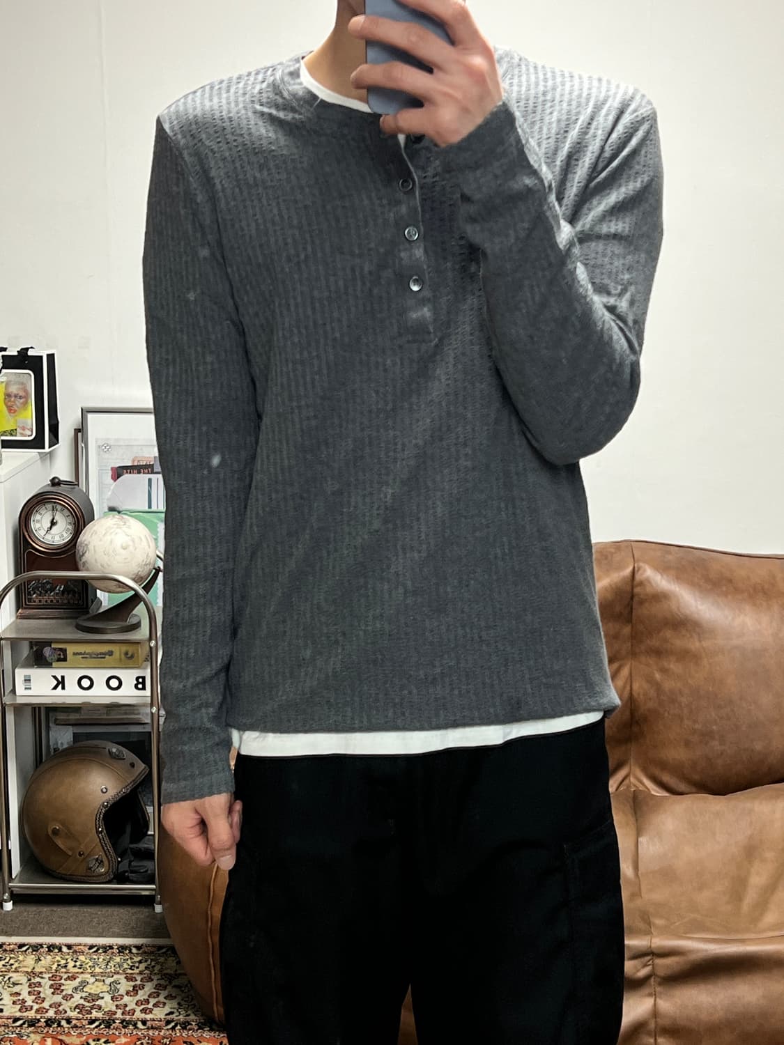 [M] 캘빈클라인 그레이 헨리넥 티셔츠 상품이미지2