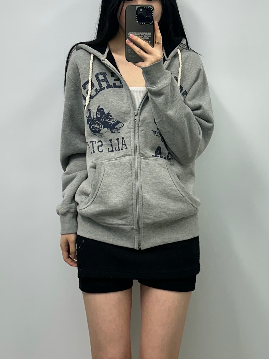 컨버스 y2k 와투케 기모 그레이 후드집업 상품이미지1