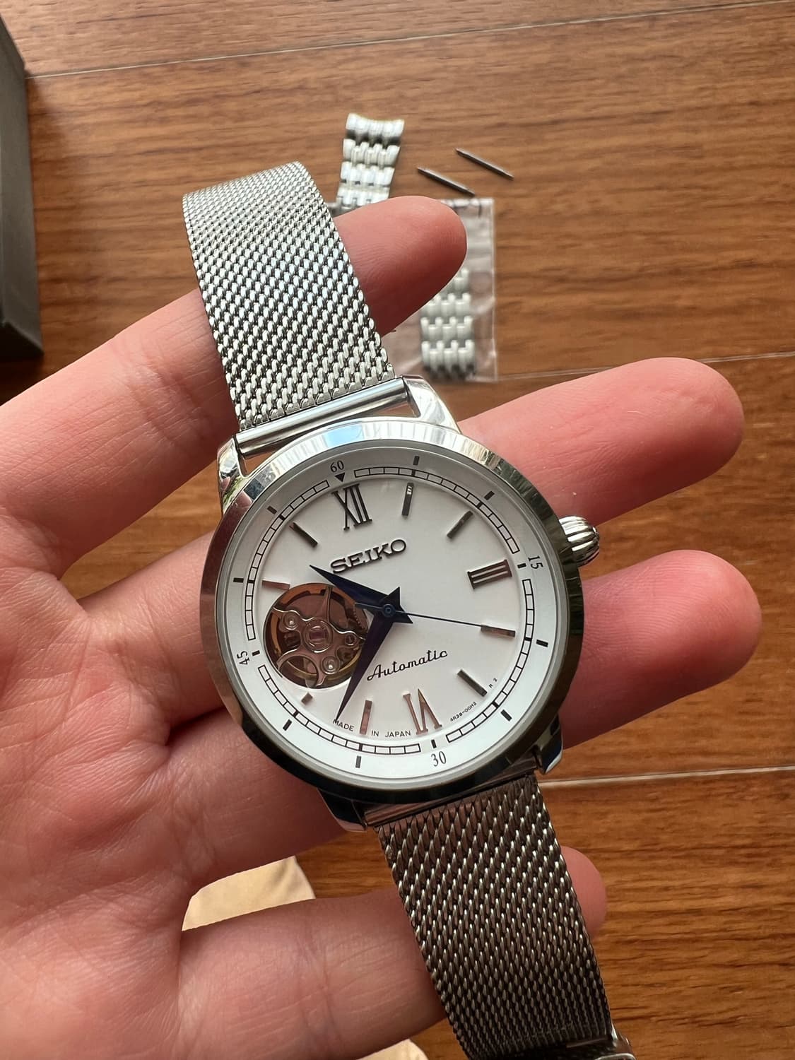 세이코 프레사지 오픈하트 오토매틱 백판 블루핸즈 34mm 남녀공용 상품이미지3