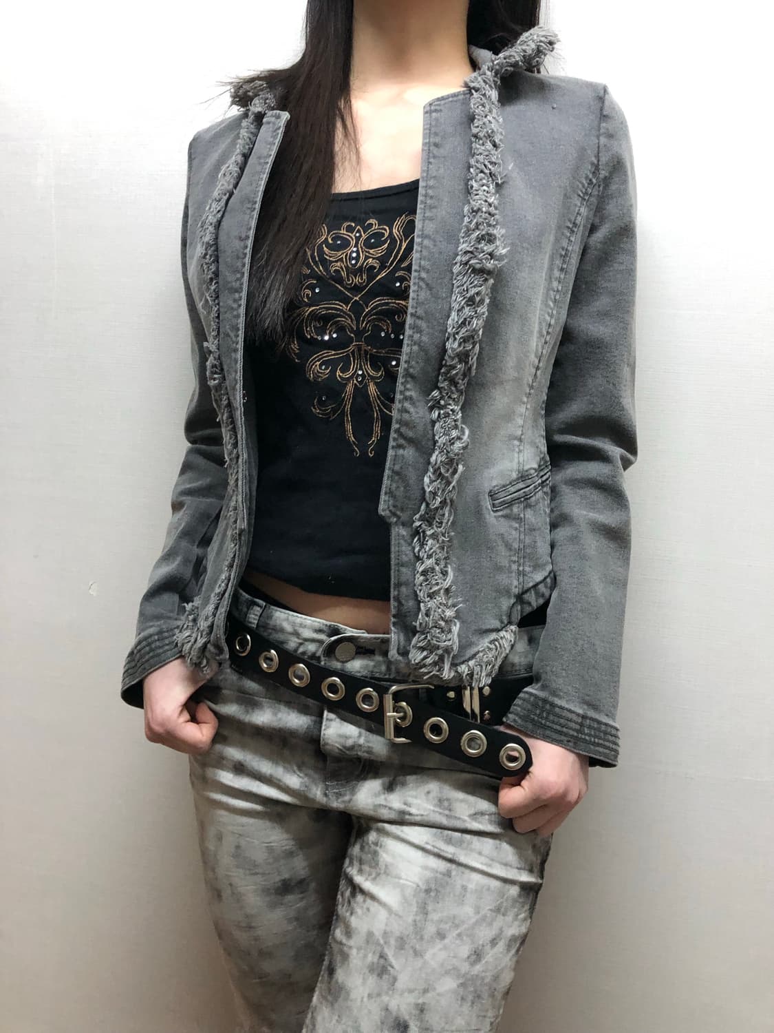 빈티지 그레이 데님 프린지 자켓 상품이미지4