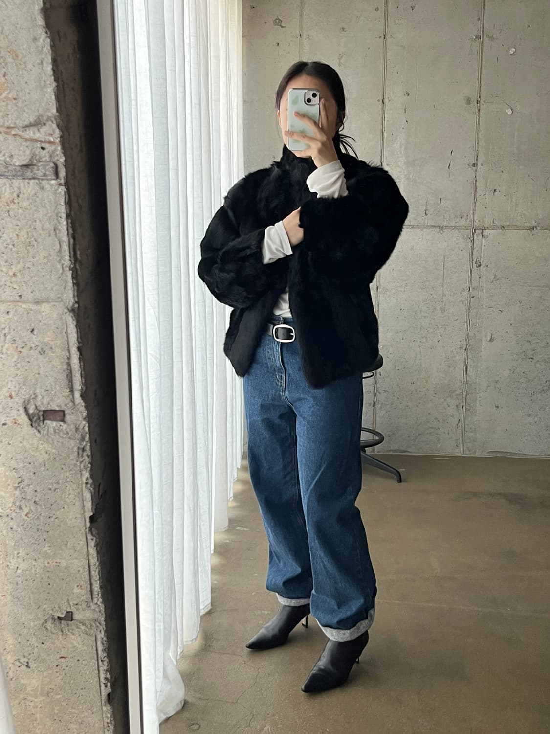 90s Genuine 천연 래빗퍼 자켓 블랙 상품이미지2