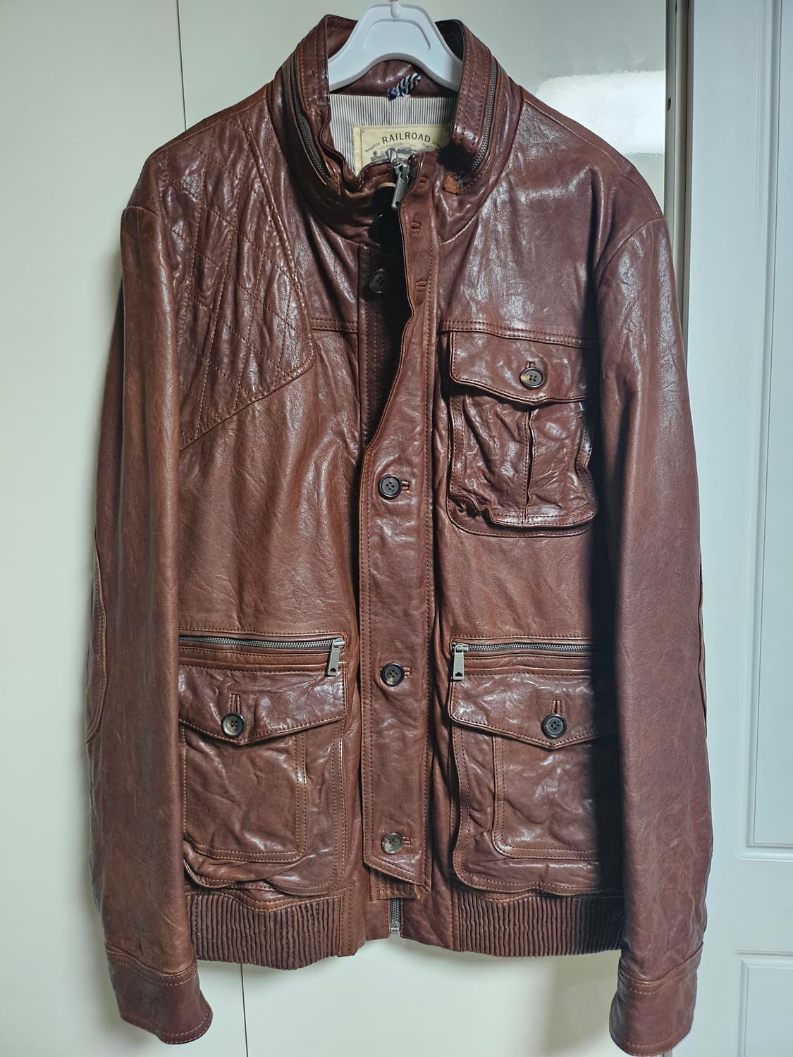 레일로드 브라운 빈티지 가죽 자켓 사이즈110(105) 상품이미지1
