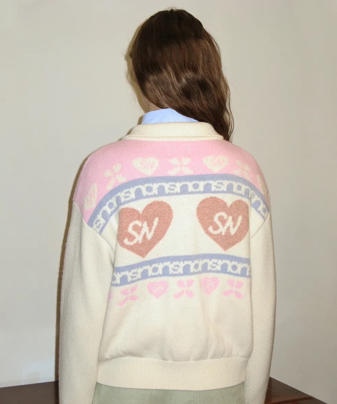 시눈 하트 로고 니트 집업 아이보리 상품이미지3
