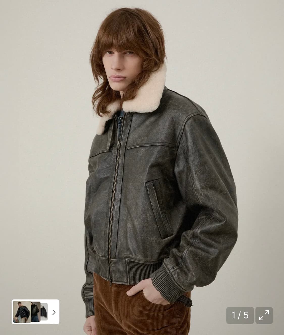 엘무드 퍼 칼라 카우 레더 에비에이터 자켓 워시드 블랙 상품이미지1