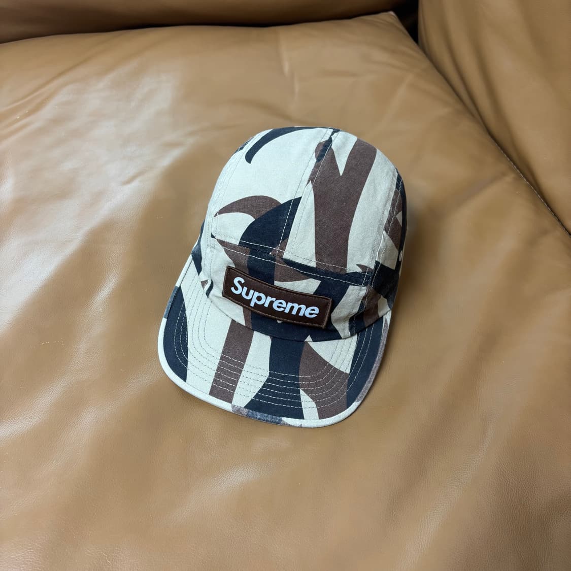 슈프림 캠프캡 모자 박스로고 워시드 카모 탄 상품이미지1