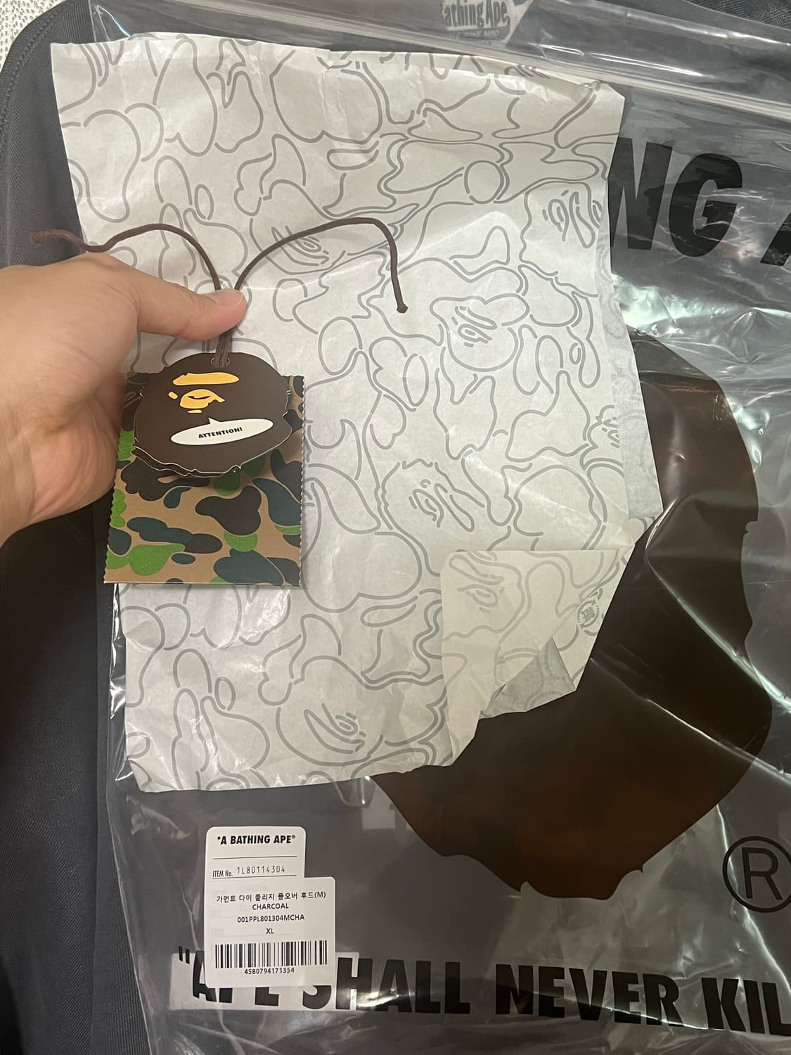 베이프 A Bathing Ape 컬리지 후드티 XL 차콜 상품이미지5