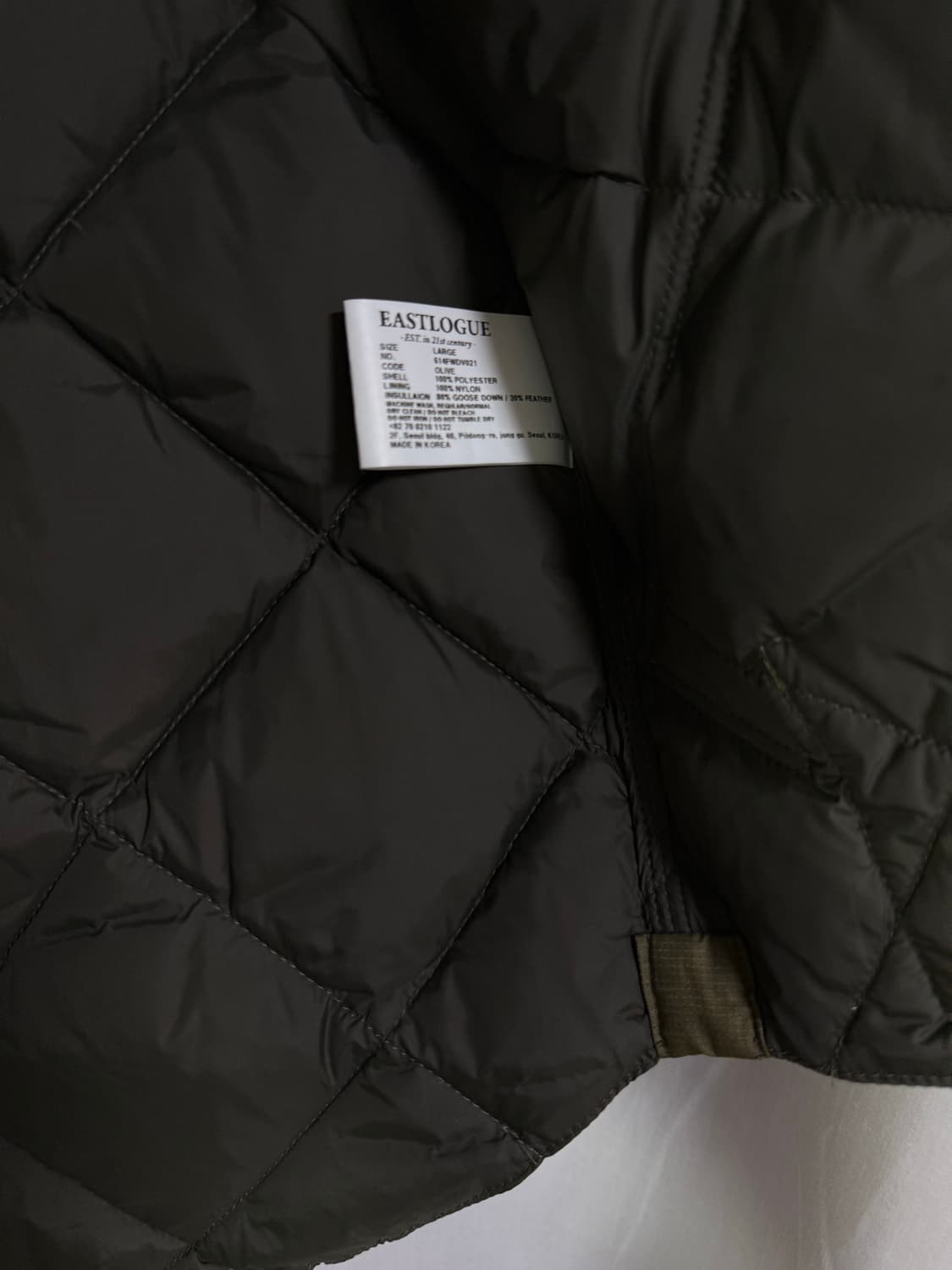 이스트로그 구스다운 패딩 베스트 올리브 (eastlogue) 상품이미지5