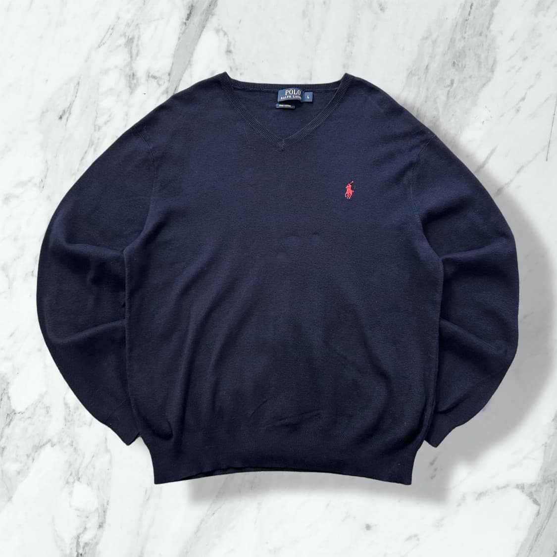 폴로 랄프로렌 피마 코튼 네이비 브이넥 니트  상품이미지1