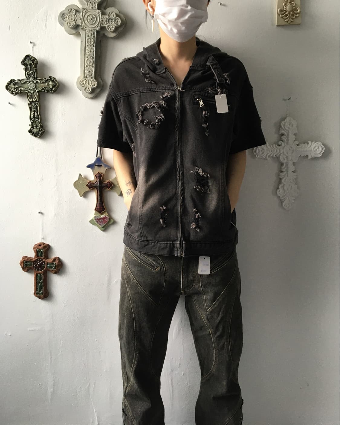 Damage grunge mood hood zip up 상품이미지1