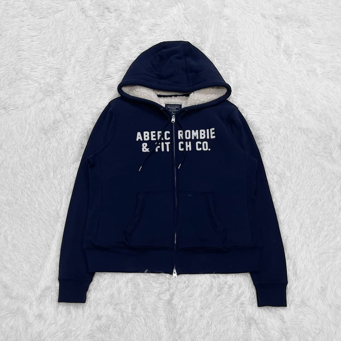 아베크롬비 스펠 로고 양털 후드집업 네이비 상품이미지2