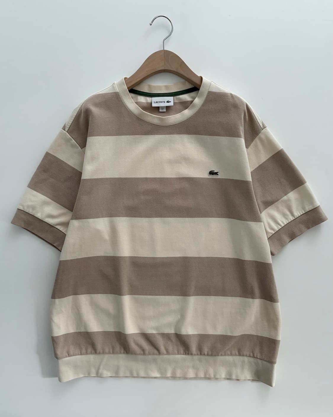 Lacoste 라코스테 베이지 단가라 코튼 티셔츠 상품이미지4