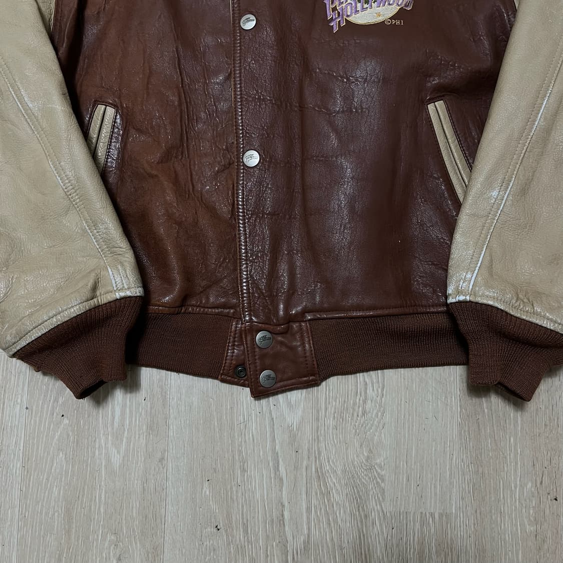 플래닛 할리우드 90s 양가죽 봄버 바시티 가죽자켓 XL/105 상품이미지4