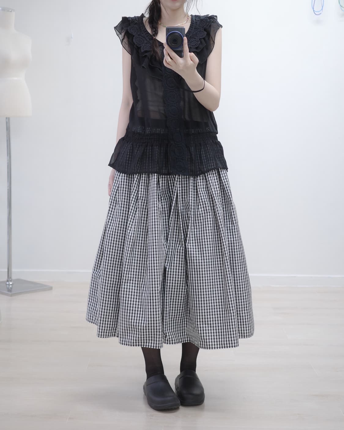 checked pattern banding long skirt 상품이미지5