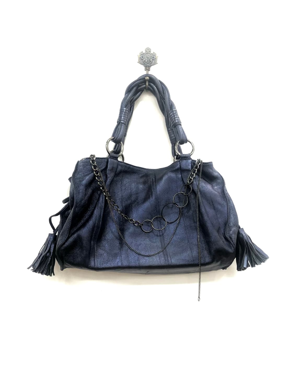 navy leather tassel chain shoulder bag 상품이미지1