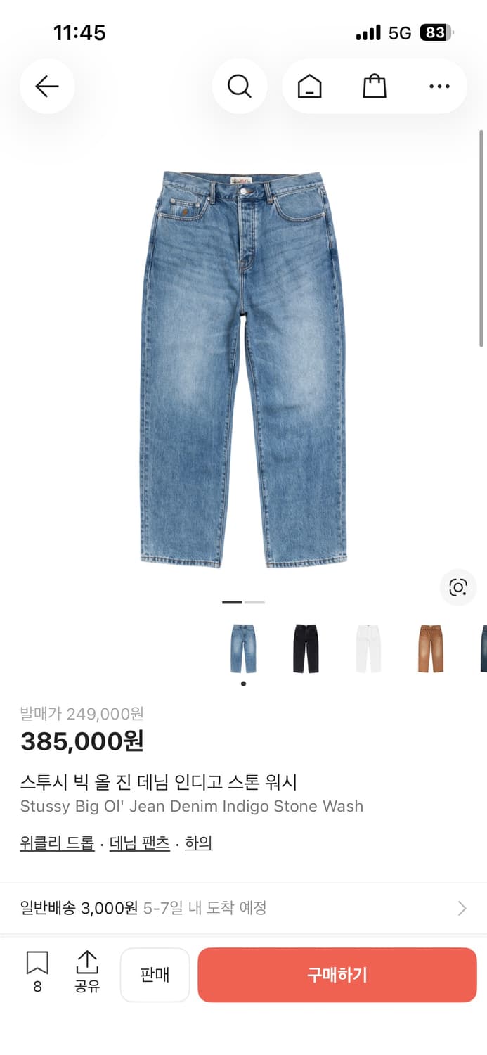 스투시 빅 올 진 데님 인디고 스톤 워시 32 상품이미지1