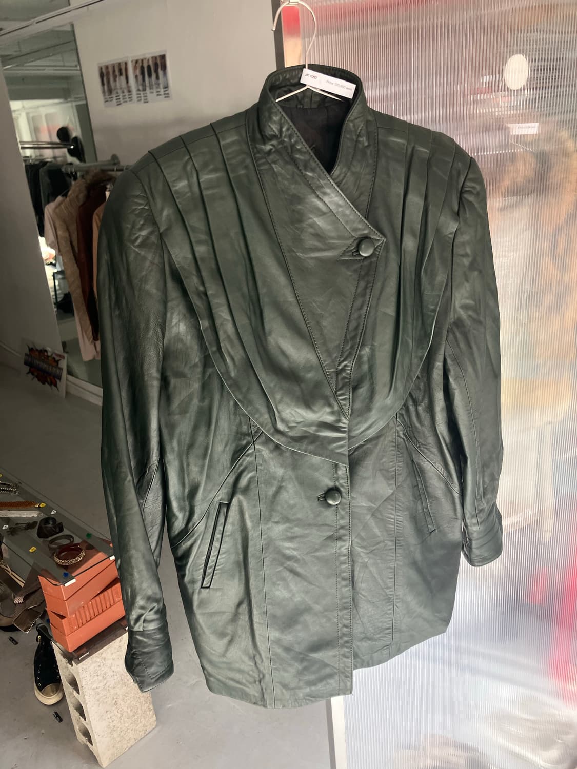 오버핏 그린레더자켓  상품이미지2