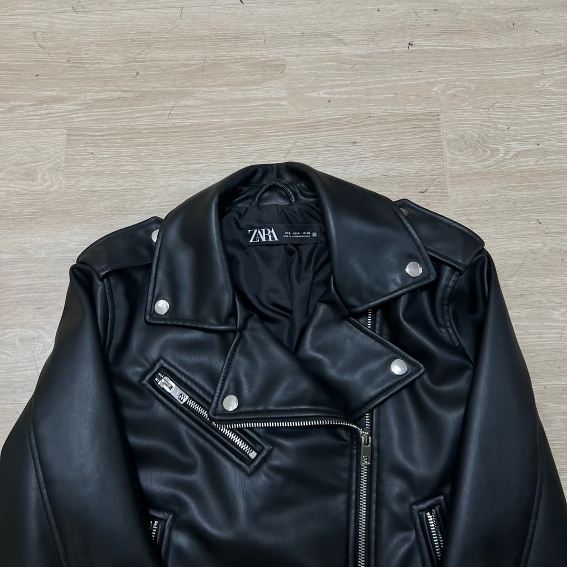 자라 레더 라이더 크롭 더블 가죽자켓 [블랙] L/100 상품이미지2