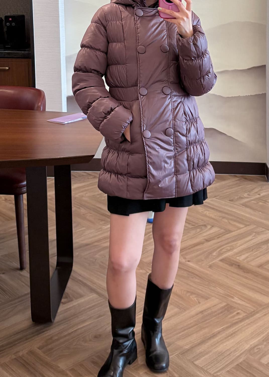 베네통 퍼플 더블버튼 미디패딩 상품이미지1