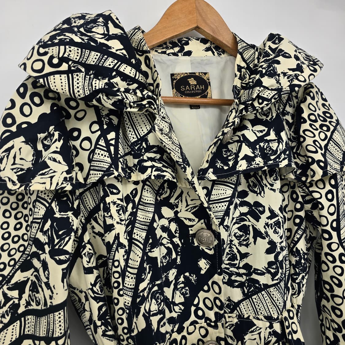 SARAH COLLECTION 패턴 벨트 원피스 프릴 카라 빈티지 여성 상품이미지8