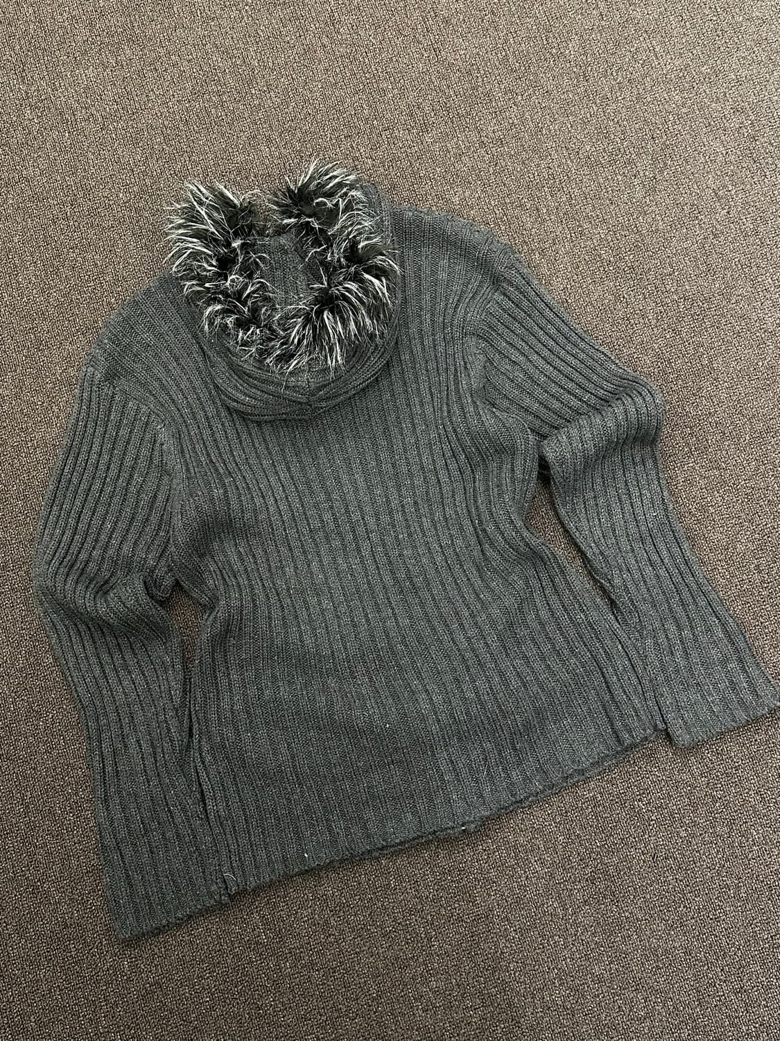 XL)Sorridere 빈티지 퍼 트리밍 니트 후드집 가디건 상품이미지5