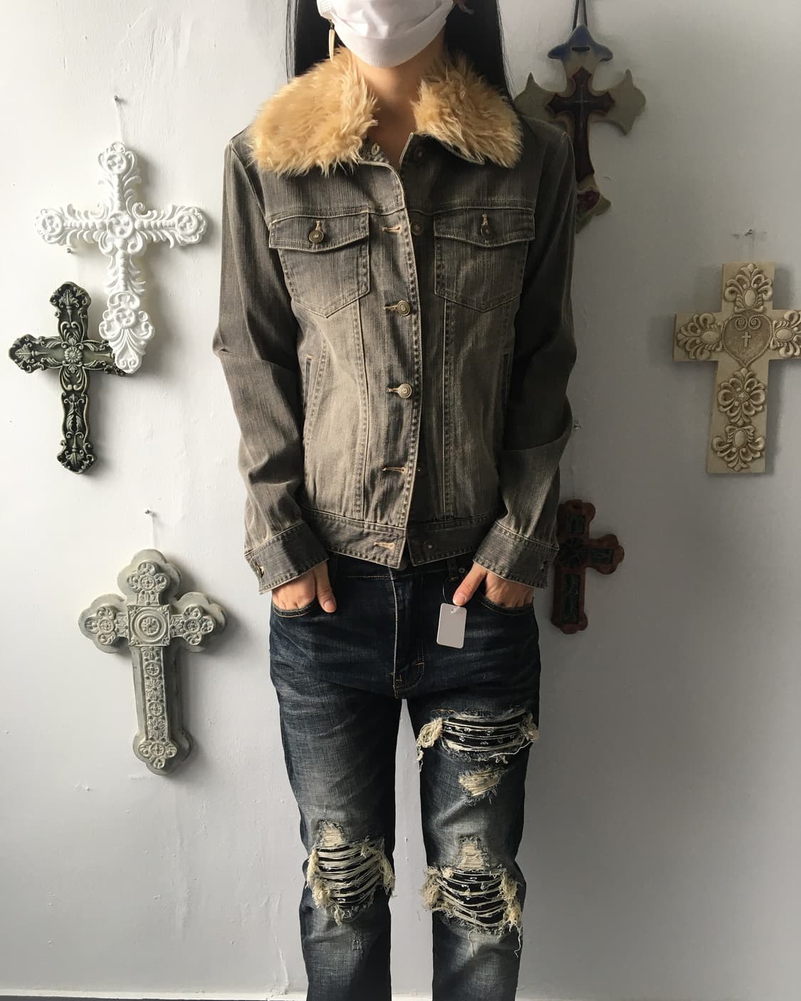 Fake fur trimming trucker jacket 상품이미지4