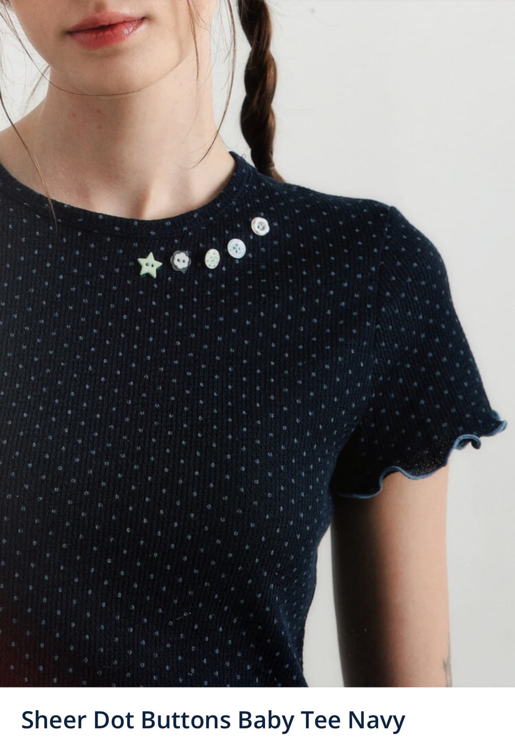Sheer Dot Buttons Baby Tee Navy 상품이미지3