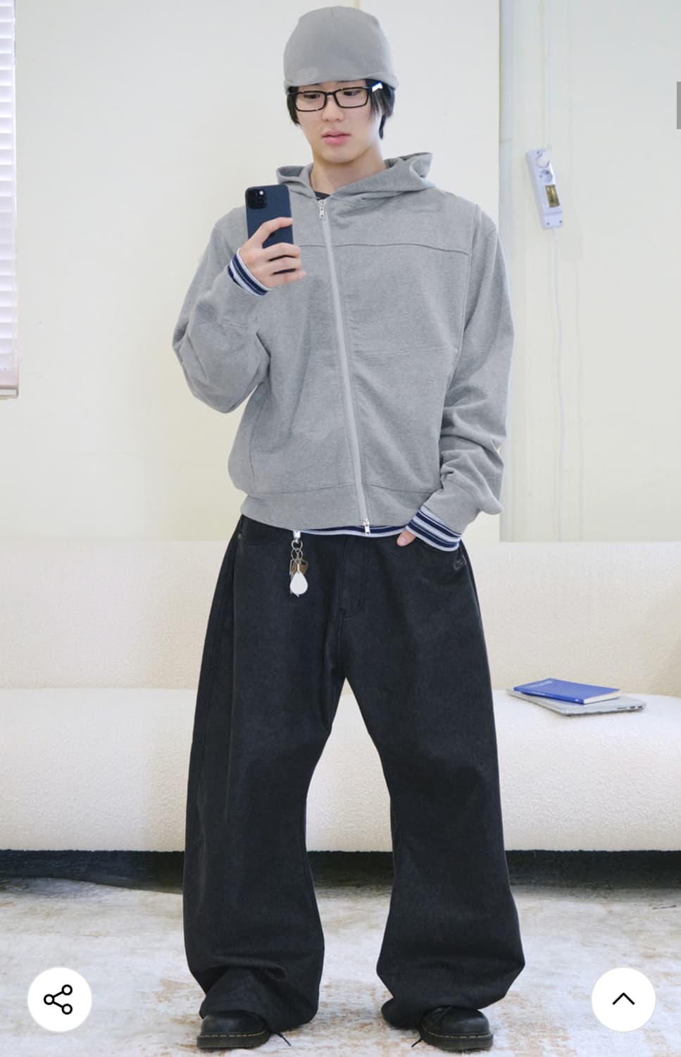 인템포무드 스큐 투웨이 사선 코튼 후드집업 그레이 (L) 상품이미지2