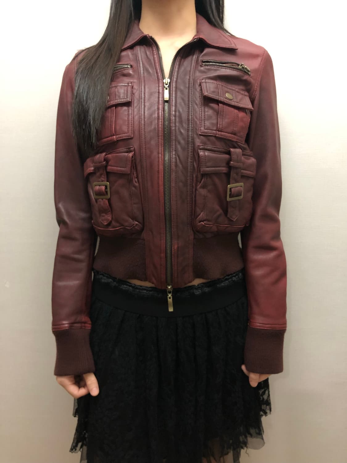 빈티지 버건디 포켓 레더 자켓 상품이미지7