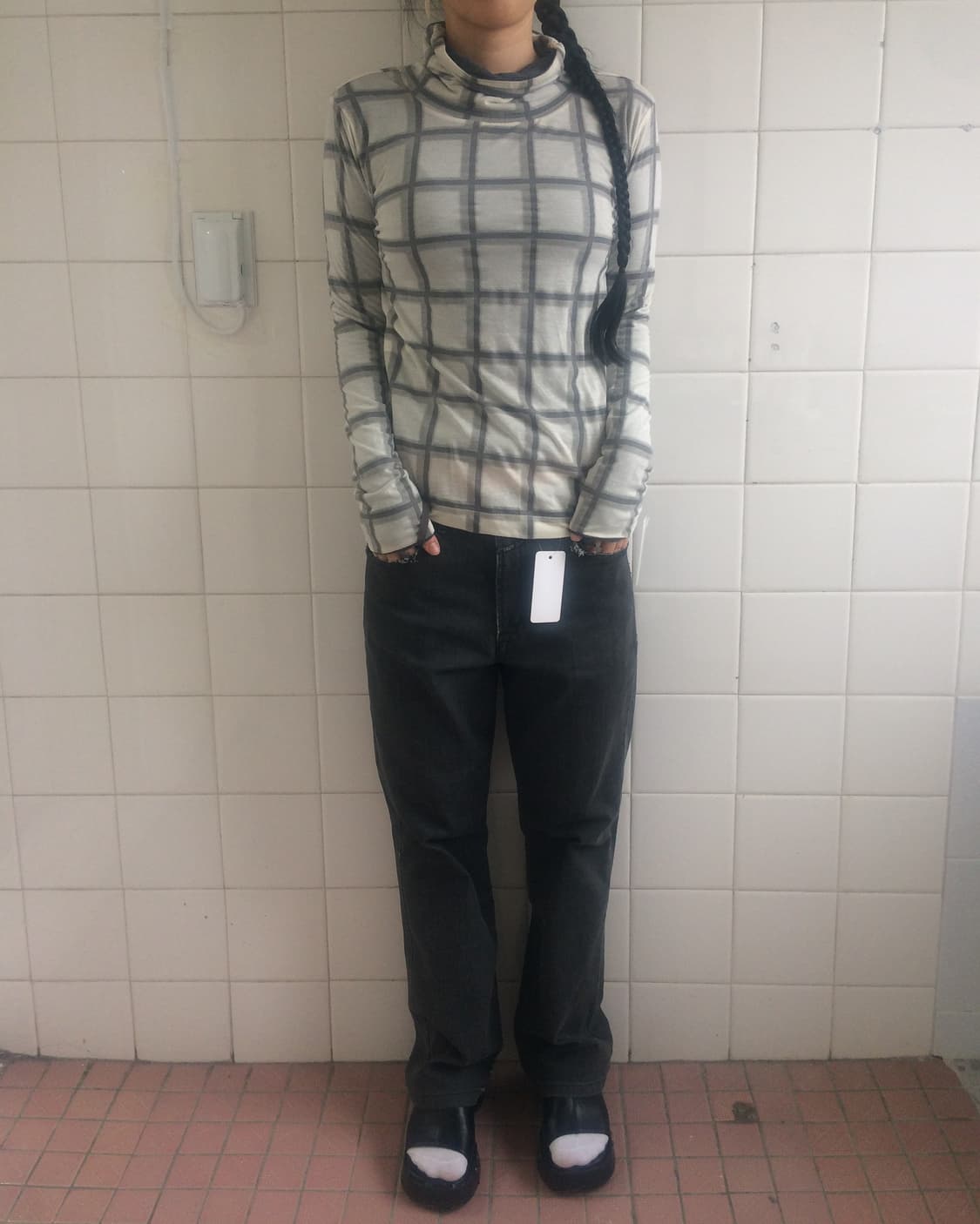 reversible check pattern high neck sleev 상품이미지5