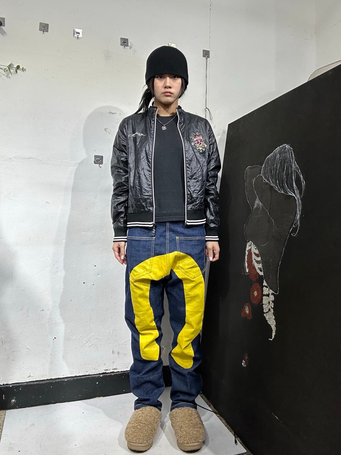 에드하디 블랙 나일론 y2k 글리터 스카잔 L 상품이미지3