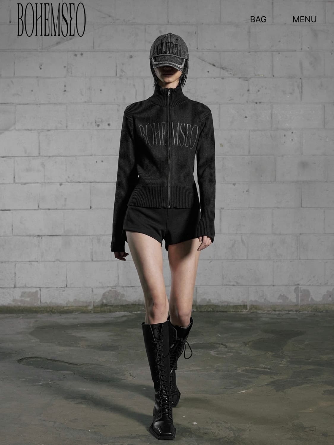 BOHEMSEO MIXED KNIT LOGO ZIP-UP CHARCOAL 상품이미지4