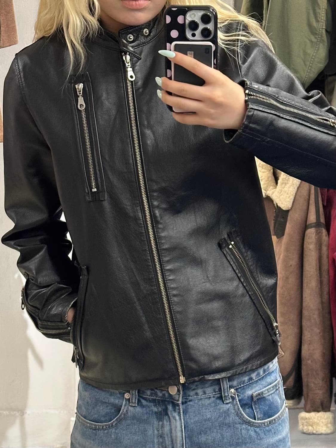Pig leather 바이커 레더자켓 상품이미지2