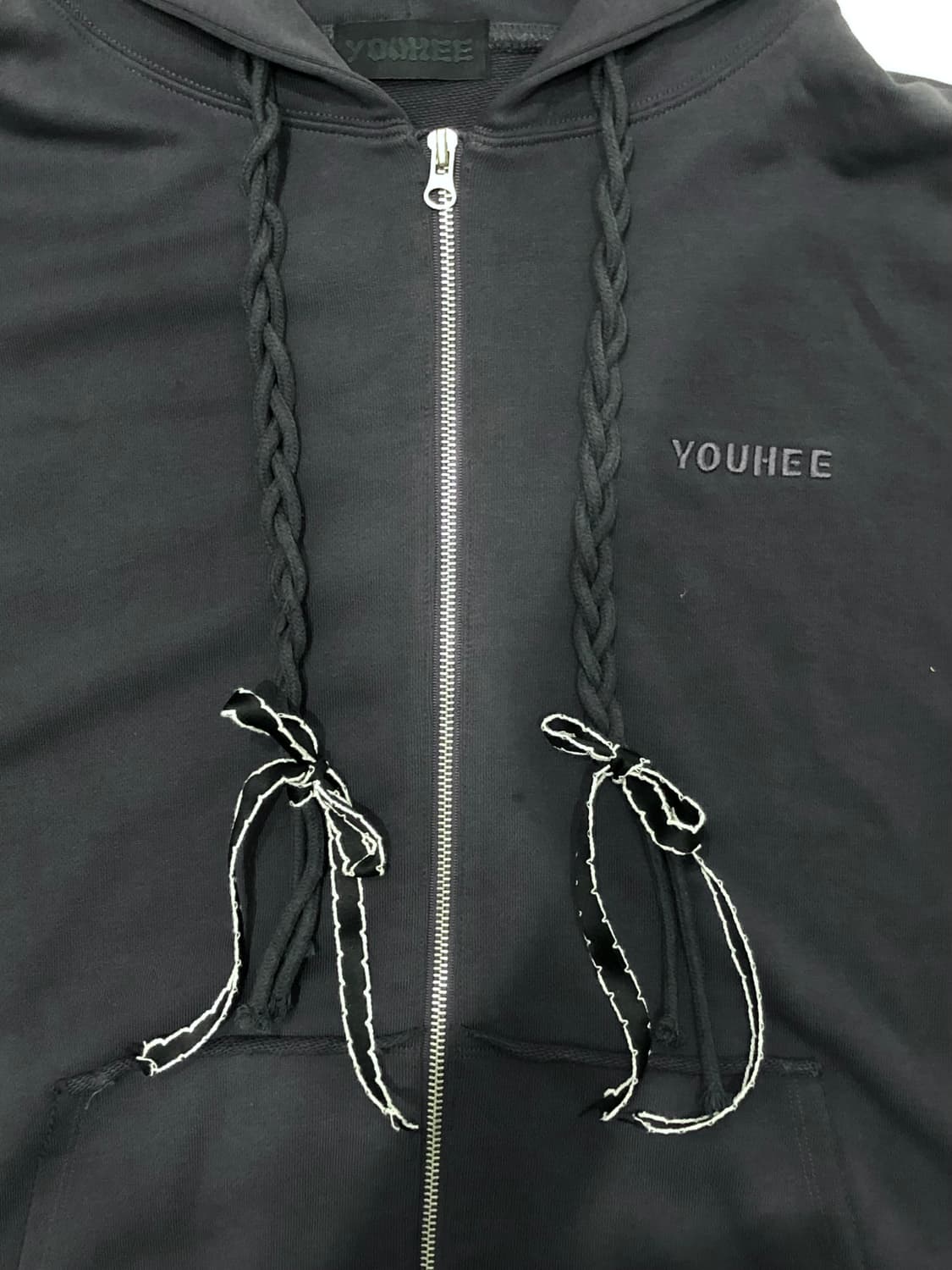 ribbon detail hood zip-up charcoal 상품이미지4
