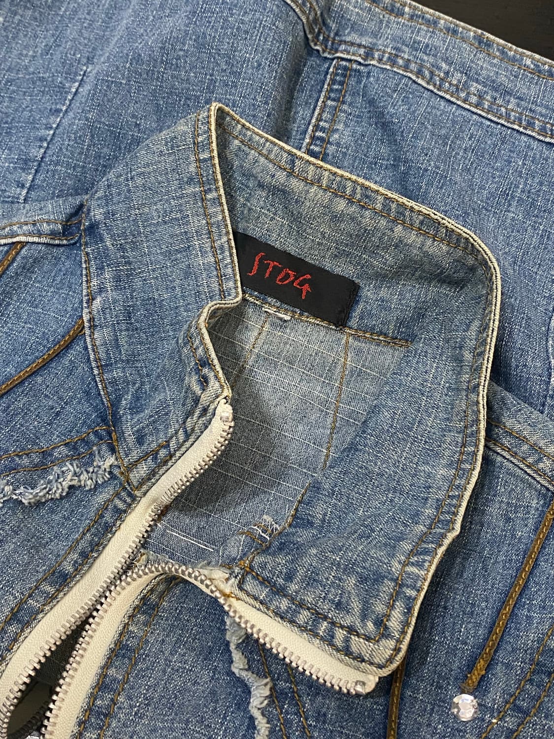 Japanese vtg 큐빅 디테일 그런지 데님 베스트 상품이미지10