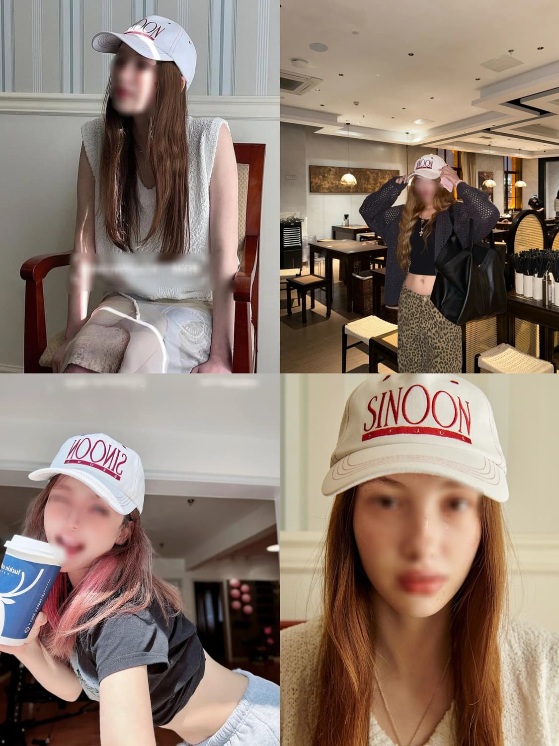 화이트베이지 레드 레터링 sinoon 시눈 볼캡 모자  상품이미지1