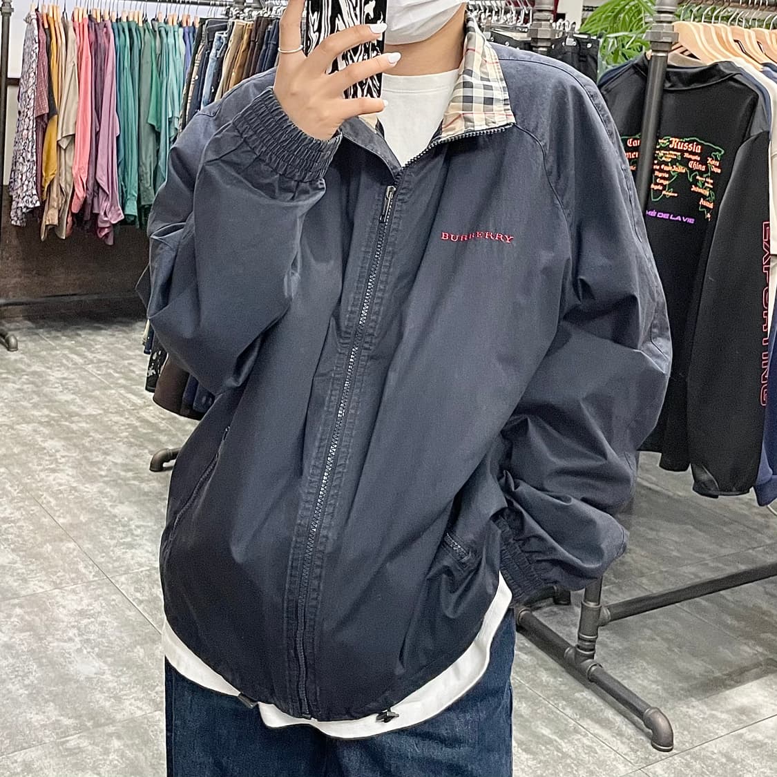 버버리 네이비 오리지널 체크 안감 자켓 상품이미지1