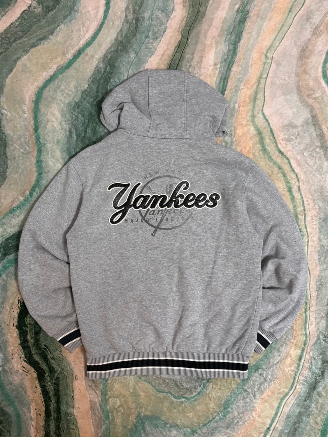 MLB 뉴욕 양키스 레더 자수패치 후드집업 상품이미지2