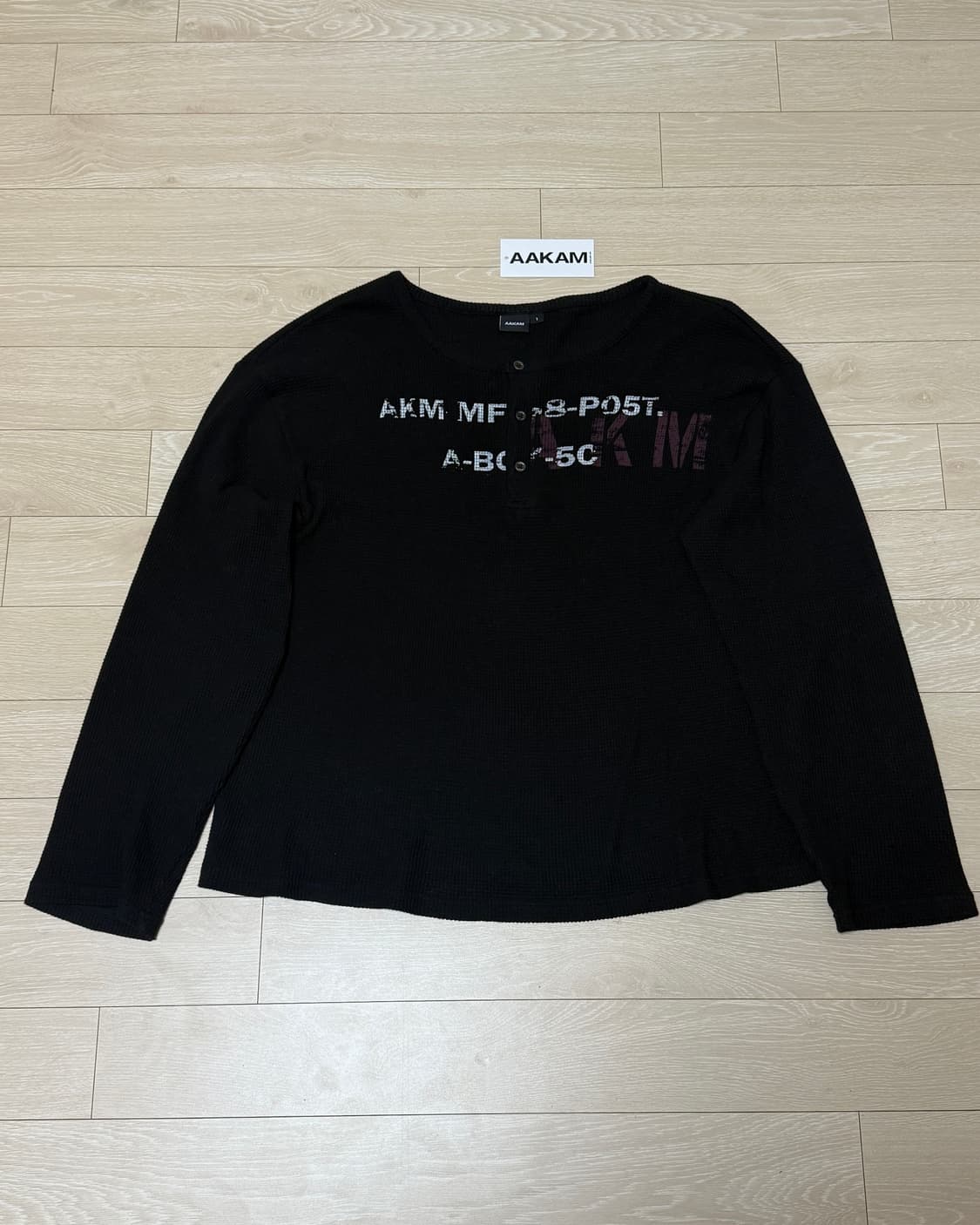1) AAKAM 아캄 와플 헨리넥 롱슬리브 블랙 상품이미지5