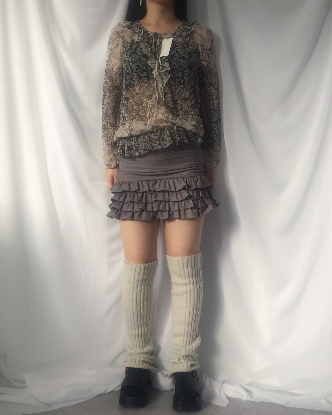 Pattern point ruffle top 상품이미지6