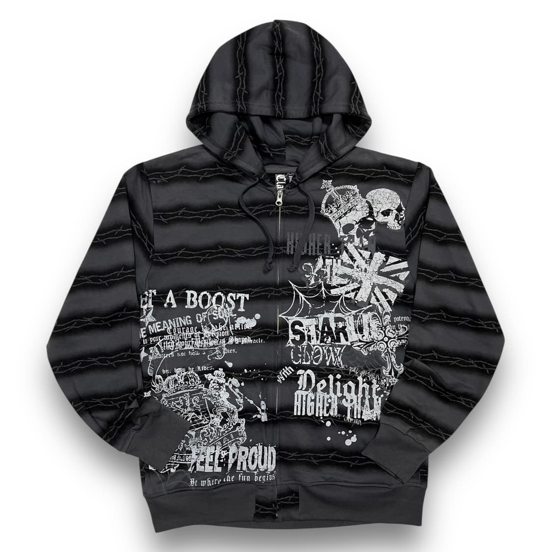 펑크 Clach 스컬 체인 레터링 빈티지 후디 상품이미지3