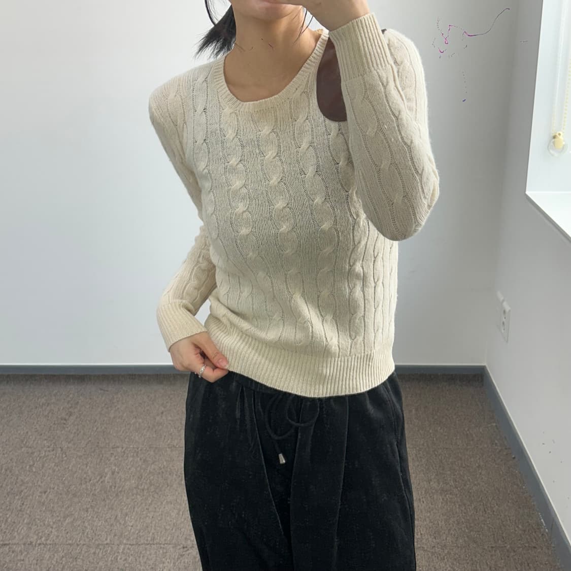 Polo 폴로 레더 패치 아이보리 케이블 니트 상품이미지1