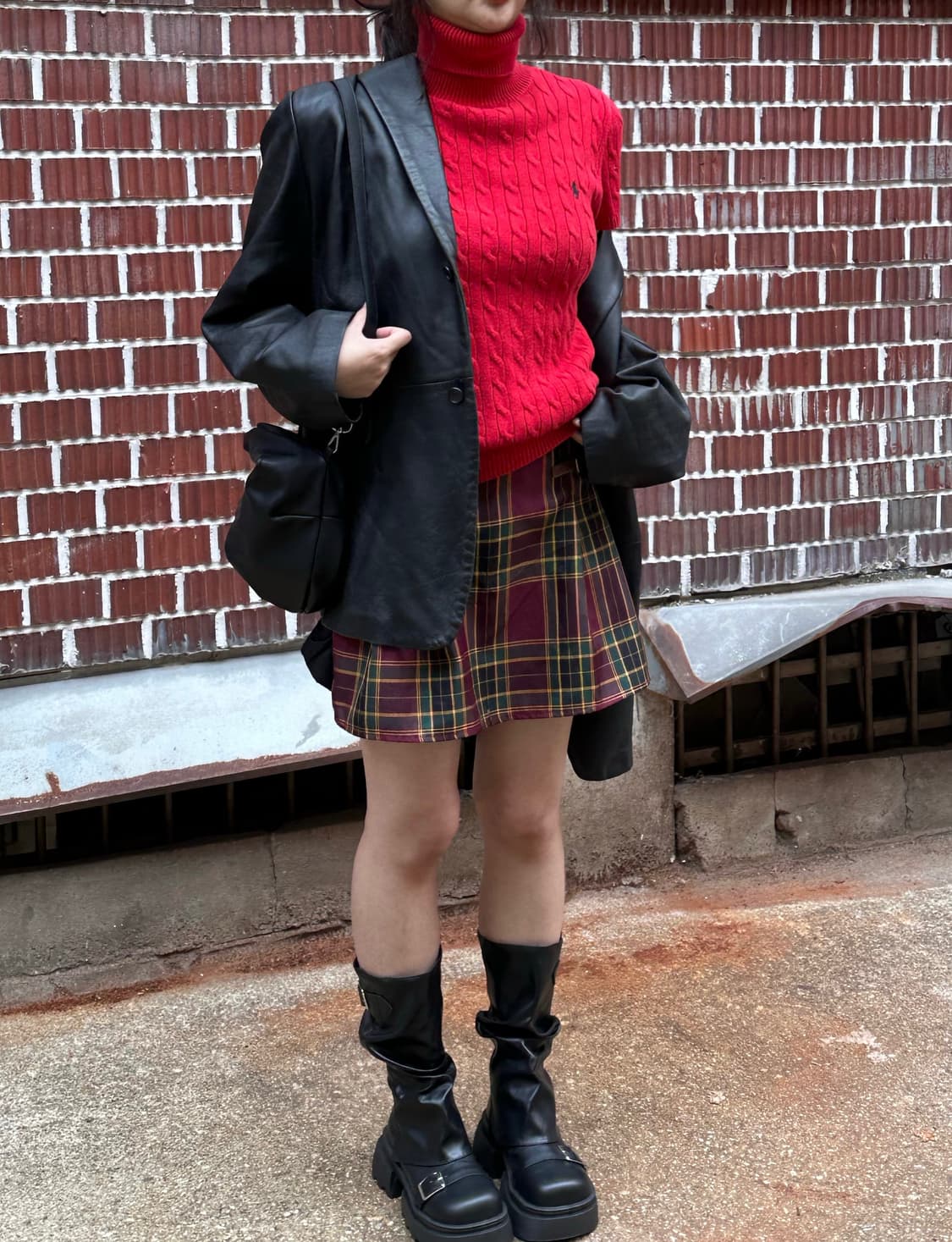 양가죽 블레이져 폴로 반팔 폴라니트 벨티드 스커트 코디세트 상품이미지1