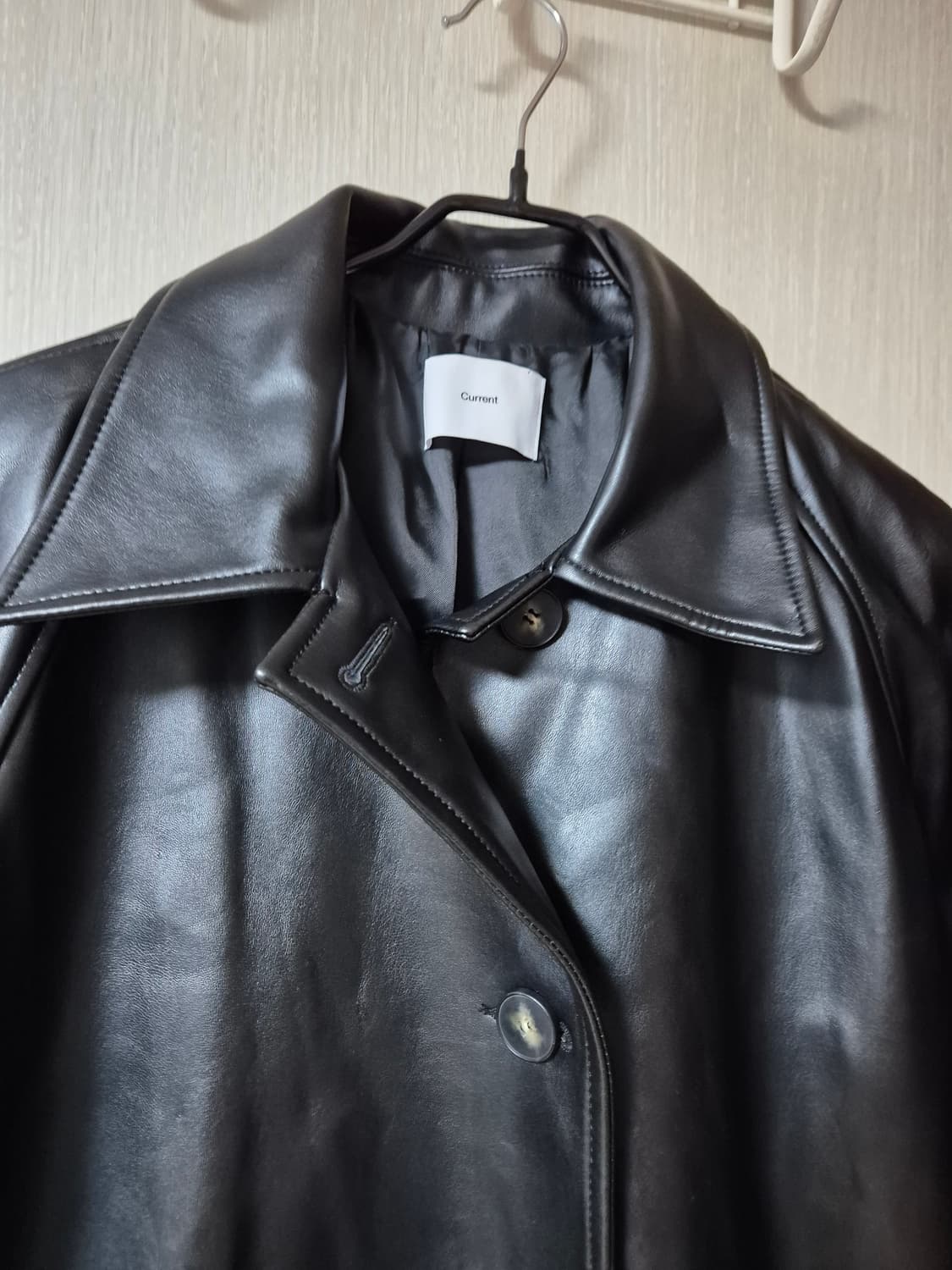 커렌트 블랙 레더 롱 트렌치 코트 가죽코트 상품이미지6