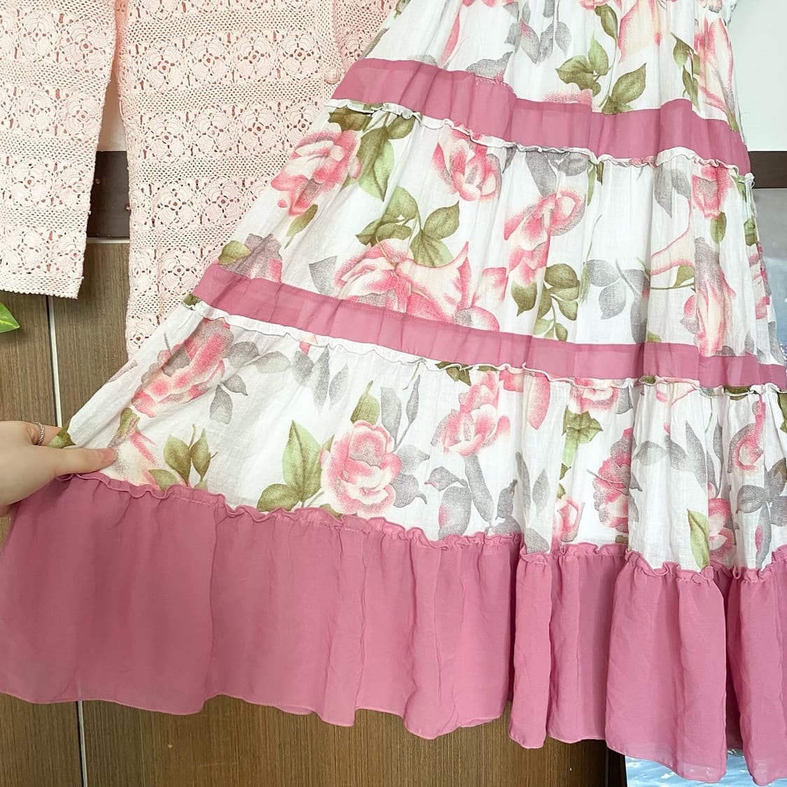 핑크 플라워 쉬폰 패치 원피스 상품이미지6